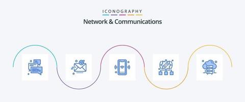 paquete de iconos azules de red y comunicaciones 5 que incluye rueda dentada. configuración. OK. elegante. Wifi vector
