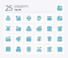 paquete de iconos de color azul city life 25 que incluye carga. estado. ciudad. basura. ciudad vector