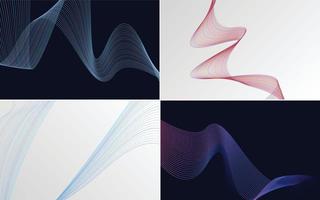 Set of 4 geometric wave pattern background Abstract waving line vector