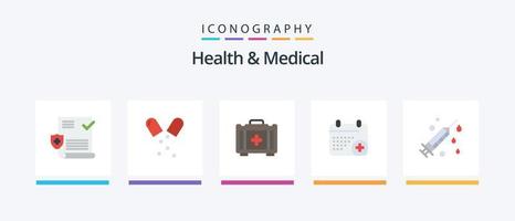 Health And Medical Flat 5 Icon Pack Including syringe. health. medical. day. calender. Creative Icons Design vector