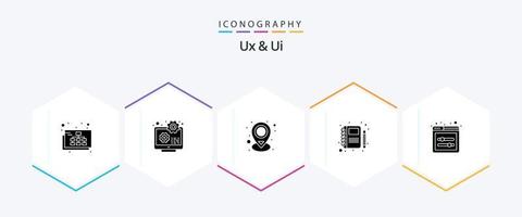 Ux And Ui 25 Glyph icon pack including ui sliders. sketch. development. portfolio. place vector