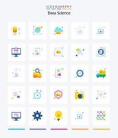 ciencia de datos creativa 25 paquete de iconos planos como código binario. experimento. Gráfico circular. educación. grandes datos vector