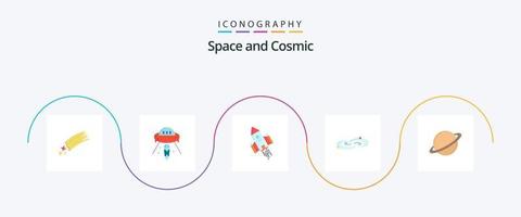 paquete de iconos space flat 5 que incluye planetas. galaxia. astronave. lanzamiento. espacio vector