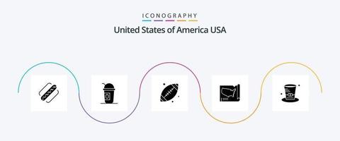 paquete de iconos usa glyph 5 que incluye sombrero. EE.UU. pelota. unido. mapa vector