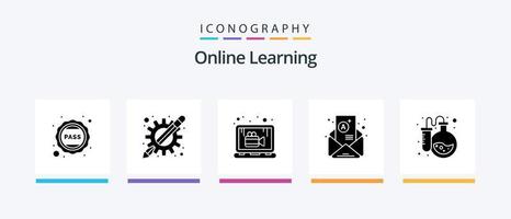 Online Learning Glyph 5 Icon Pack Including flask. newsletter. learning apps. mail. lesson. Creative Icons Design vector