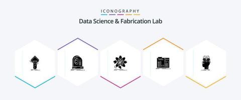 paquete de iconos de 25 glifos de laboratorio de fabricación y ciencia de datos que incluye bricolaje. construir. inteligencia. ciencia. información vector