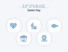 paquete de iconos azul de pascua 5 diseño de iconos. alimento. beber. corazón. Pascua de Resurrección. vaso vector