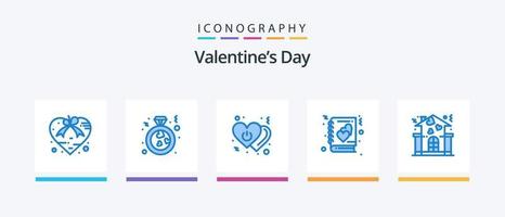 paquete de iconos azul 5 del día de san valentín que incluye la historia. amar. propuesta. libro. fuerza. diseño de iconos creativos vector