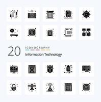 20 Information Technology Solid Glyph icon Pack like network cyber notification web protection vector