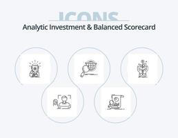 inversión analítica y diseño de iconos del paquete de iconos de línea de cuadro de mando integral 5. taza. logro. fluir. escala. justicia vector