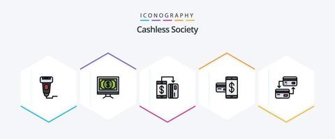 Cashless Society 25 FilledLine icon pack including credit. card. money. smartphone. machine vector