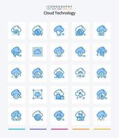 tecnología de nube creativa 25 paquete de iconos azules como chip. nube. bitcoind. proteccion. blindaje vector