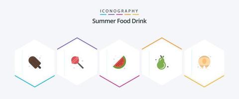 bebida de comida de verano 25 paquete de iconos planos que incluye. alimento. limón. verano. pera vector