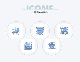 Halloween Blue Icon Pack 5 Icon Design. candy. skull. bat. scary. flag vector