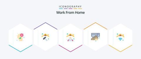 trabajar desde casa 25 paquete de iconos planos que incluye el hogar. mecanografía. empleado. programación. codificación vector