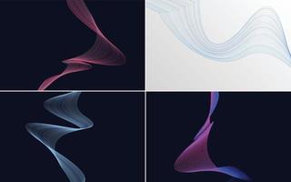 Set of 4 geometric wave pattern background Abstract waving line vector