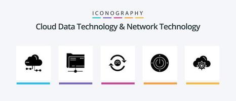 Cloud Data Technology And Network Technology Glyph 5 Icon Pack Including setting. computing. arrow . power. electricity. Creative Icons Design vector