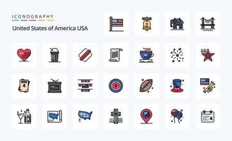 paquete de iconos de estilo lleno de línea de 25 estados unidos vector