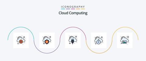 Cloud Computing Line Filled Flat 5 Icon Pack Including landscape. speedometer. cloud hosting. speed. fast hosting vector