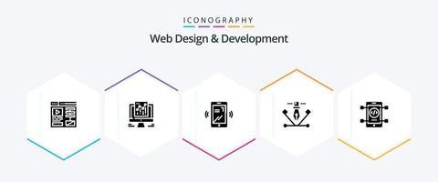 paquete de iconos de 25 glifos de diseño y desarrollo web, incluida la herramienta de pluma. diseñando web. obra de arte disposición vector