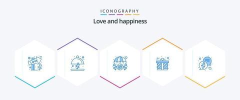 Love 25 Blue icon pack including chat. present. heart. gift box. umbrella vector