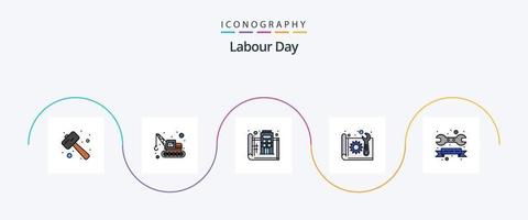 Labour Day Line Filled Flat 5 Icon Pack Including plan. construction. blue print. blue print. print vector