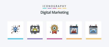 Digital Marketing Line Filled 5 Icon Pack Including launch. screen. bulb. content. blog. Creative Icons Design vector