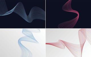 Set of 4 geometric wave pattern background Abstract waving line vector