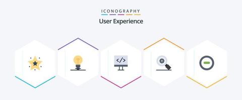 Paquete de 25 iconos planos de experiencia de usuario que incluye . eliminar. desarrollo. menos. configuración vector