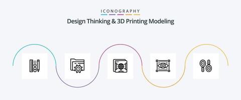 Design Thinking And D Printing Modeling Line 5 Icon Pack Including search. eye. brower. sketching. visual vector