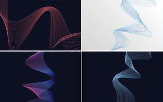 Set of 4 geometric wave pattern background Abstract waving line vector