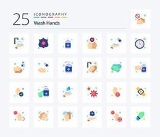 lavarse las manos paquete de iconos de 25 colores planos que incluye alcohol. manos. rociar. enfermedad. jabón vector