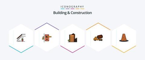 paquete de iconos de 25 líneas completas de construcción y construcción que incluye construcción. camión. ojo de cerradura. bienes raíces. dormitorio vector