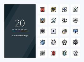 20 icono lleno de línea de energía sostenible para presentación vector