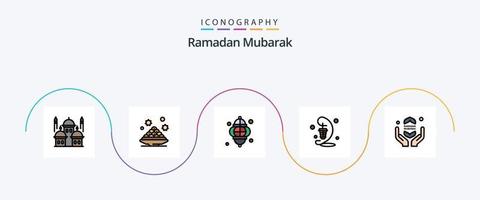 la línea de ramadán llenó el paquete de iconos planos 5 que incluye ramadán. orar. Ramadán. festival. Ramadán vector