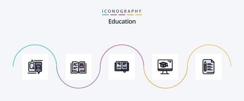 la línea de educación llenó el paquete de iconos planos 5 que incluye educación. archivo. libro. graduación. gorra vector