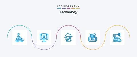 Technology Blue 5 Icon Pack Including electric vehicle. automotive technology. cloud. building. cell vector