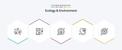 Ecology And Environment 25 Line icon pack including radiation. think. environment. plant. idea vector