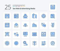 seo web y medios publicitarios 25 paquete de iconos de color azul que incluye ubicación. ubicación. diseño. mapa. documento vector