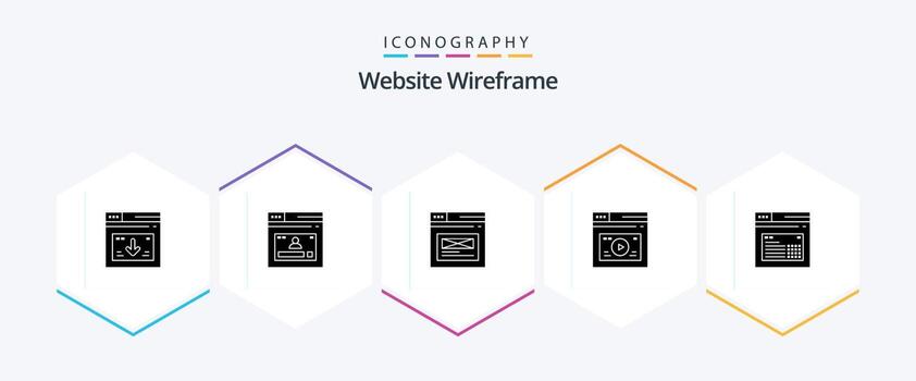 paquete de iconos de 25 glifos de estructura alámbrica del sitio web que incluye web. Internet. sitio web. diseño. web vector
