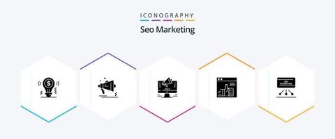 seo marketing paquete de iconos de 25 glifos incluido. como. anuncio. oferta. web vector