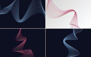 Set of 4 geometric wave pattern background Abstract waving line vector