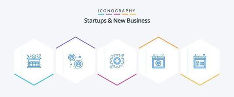 Startups And New Business 25 Blue icon pack including . profile. gear. lock. web management vector
