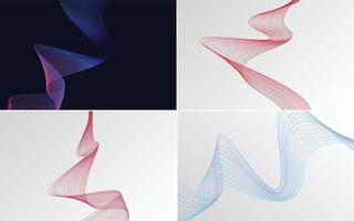 Set of 4 geometric wave pattern background Abstract waving line vector