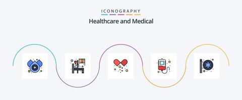 Medical Line Filled Flat 5 Icon Pack Including pharmacy. hospital signboard. medical pills. hospital sign. transfusion vector