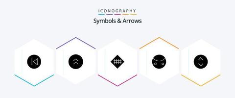 Symbols and Arrows 25 Glyph icon pack including symbols. sign. up. greatness. road sign vector