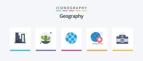 Paquete de iconos de 5 planos de geografía que incluye mapa. globo. planta. geografía. tierra. diseño de iconos creativos vector