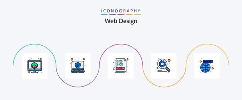 Web Design Line Filled Flat 5 Icon Pack Including internet. seo. css. search. optimization vector