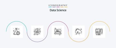 paquete de iconos de la línea 5 de ciencia de datos que incluye big data. datos. estrategia. nube. informe vector