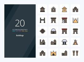 Icono lleno de línea de 20 edificios para presentación vector